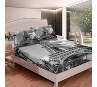 Loussiesd Set di lenzuola 3D Torre Eiffel adulti Parigi paesaggio urbano lenzuolo con angoli famosi del mondo biancheria da letto traspirante, della camera 3 pezzi lenzuola king