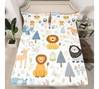 Loussiesd Set di lenzuola con angoli per bambini, motivo animali selvatici della foresta, con tasca profonda 40,6 cm, morbido, stampa di leoni e tigri, con 2 federe, decorazione per la camera