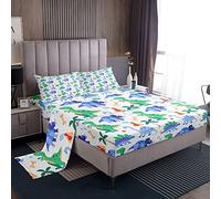 Loussiesd Set di lenzuola con dinosauri per bambini e bambini piccoli, set biancheria da letto con dinosauri dei cartoni animati, simpatico lenzuolo con angoli con dinosauro, 1 lenzuolo piano, misura