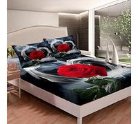 Loussiesd Set di lenzuola con rose 3D con stampa floreale rosa set biancheria da letto romantico fiori lenzuolo con angoli per bambini ragazzi ragazze luna alberi in microfibra letto natura king size