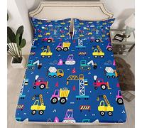 Loussiesd Set di lenzuola da letto per escavatore per bambini per bambini ragazzi veicoli biancheria da letto lenzuolo con angoli per trattore blu lenzuolo per letto singolo