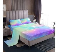 Loussiesd Set di Lenzuola Galaxy per Ragazze Universo Arcobaleno Lenzuola da Letto per Bambini Donne Stelle Scintillanti Spazio Esterno Set da Letto Sfumato Viola Blu Lenzuola Camera 3 Pezzi Misura