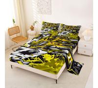 Loussiesd Set di lenzuola geometriche moderne per bambini, ragazzi e ragazze, stile graffiti, set di biancheria da letto per letto matrimoniale, arte astratta, con tasche profonde da 40,6 cm, 4 pezzi
