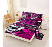 Loussiesd Set di lenzuola geometriche moderne per letto singolo, arte astratta, per bambini, ragazzi e ragazze, stile graffiti, con tasca profonda, traspirante, morbido e leggero in microfibra