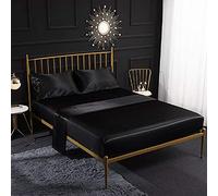Loussiesd Set di lenzuola in raso nero, per letto king size, 4 pezzi, lisce e setose, con tasca profonda, lenzuolo con angoli in seta, morbido e fresco, lenzuolo superiore estivo per hotel