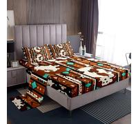 Loussiesd Set di lenzuola in stile bohémien a righe per letto singolo con design dei nativi americani del sud-ovest con tasca profonda, lenzuolo con angoli, decorazione occidentale, traspirante