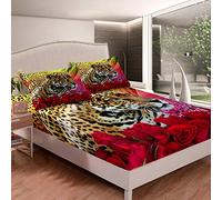 Loussiesd Set di lenzuola leopardato con ghepardo di rosa, set di lenzuola ragazzi,donne, pantera, per animali, set di biancheria da letto colorato di lusso, splendido lenzuolo con angoli,