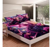 Loussiesd Set di lenzuola, motivo drago rosa, per letto singolo, con lenzuolo con angoli romantici, per bambini, ragazzi e ragazze, decorazione per la casa, con tasca profonda, lenzuolo superiore non