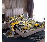 Loussiesd Set di lenzuola per bambini con cartoni animati per auto king size per veicoli da costruzione set di biancheria da letto per ragazzi macchinari e camion 4 pezzi super morbido traspirante