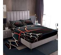 Loussiesd Set di lenzuola per bambini con pallacanestro matrimoniale, per ragazzi e ragazze, per camera da letto, motivo: pallacanestro, gioco competitivo, morbido, nero, set di lenzuola con palla 3D