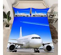 Loussiesd Set di lenzuola per bambini e ragazzi con aeroplano carino cielo aviazione aerei pista lenzuola per ragazze Cartoon Aircraft Cloud Sky Lenzuola con angoli, 2 pezzi per letto singolo