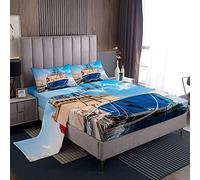 Loussiesd Set di lenzuola per barche a vela Lenzuola oceaniche Set di biancheria da letto per bambini adulti mare avventura set letto ultra morbido singolo formato