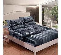 Loussiesd Set di lenzuola per letto con ponte di Brooklyn per bambini New York City in bianco e nero con immagine di città famosa lenzuolo con angoli per letto king size
