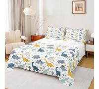 Loussiesd Set di lenzuola per letto king size con dinosauri | Set di biancheria da letto con stampa 3D di dinosauri della giungla, per bambini, ragazzi e ragazze, lenzuolo con angoli