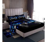Loussiesd, Set di lenzuola per letto king size, cuffia, gamepad, melodia, 4 pezzi, include 1 lenzuolo e 1 lenzuolo con angoli con 2 federe, morbido, motivo: videogiochi