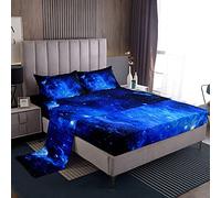 Loussiesd - Set di lenzuola per letto king size, motivo galassia/spazio, 100% microfibra, con angoli profondi, 4 pezzi, 1 lenzuolo di sopra, 1 lenzuolo con angoli e 2 federe