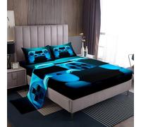 Loussiesd, Set di lenzuola per letto king size per bambini e ragazzi, con stampa 3D, gamepad, 4 pezzi, include 1 lenzuolo e 1 lenzuolo con angoli con 2 federe, morbido, motivo: videogiochi