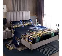 Loussiesd, Set di lenzuola per letto king size, stile americano, paesaggio urbano, con stampa, 4 pezzi, include 1 lenzuolo e 1 lenzuolo con angoli con 2 federe, morbido, motivo: New York