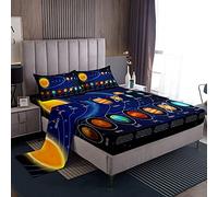Loussiesd Set di lenzuola per letto matrimoniale con solare, universo, galassia, universo, astronomia, angoli profondi, 4 pezzi, 1 lenzuolo con angoli e 2 federe