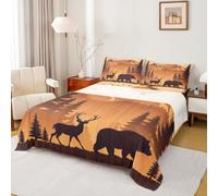 Loussiesd Set di lenzuola per letto singolo, motivo: orso, per bambini e | Dear Set di biancheria da letto con motivo alberi del dolore, con tasche profonde da 40,6 cm, caccia al cervo