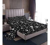 Loussiesd Set di Lenzuola Spazio Esterno, Set di Lenzuola con Stelle e Luna, Set di Biancheria da Letto Galassia Universo, Lenzuola Astronomiche, 1 Lenzuolo Piano, 1 Lenzuolo con Angoli e 2 Federe per