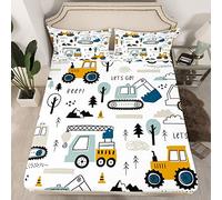 Loussiesd Set Lenzuola con Angoli Elasticizzati per Auto 140x200cm per Bambini Ragazzi Lenzuolo con Angoli Elasticizzati BAU Motivo Escavatore Gru Trattore Lenzuolo con Angoli Elasticizzati per