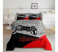 Loussiesd Set Trapunta 135x200cm con inserto per gaming colore: rosso e nero per bambini adolescenti ragazzi uomini decorazione per la stanza set da 2 pezzi 1 piumino con 1 federa