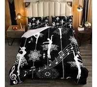 Loussiesd Set Trapunta per ragazze ballerine stile boho mandala con note musicali per bambini ragazzi bambini ultra morbido in bianco e nero con motivo floreale per letto 135x200cm