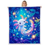 Loussiesd Simpatica coperta in pile Sherpa Axolotl per divano, galassia glitterata, super morbida, accogliente, in pile con animali dei cartoni animati, per l'inverno, in peluche, 76 x 101 cm, per