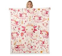 Loussiesd Simpatica coperta in pile Sherpa Axolotl per divano, stile kawaii, super morbida e accogliente, in pile con salamandra, per l'inverno, con animali dell'oceano, 101 x 127 cm, per tutte le