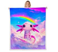 Loussiesd Simpatica coperta in pile sherpa per divano, arcobaleno glitterato, super morbida, accogliente, in pile con animali dei cartoni animati, per l'inverno, in peluche, per letto singolo, 127 x