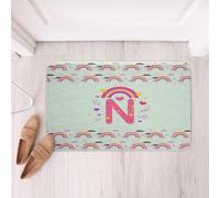 Loussiesd Simpatico tappeto da bagno arcobaleno verde in microfibra 40,6 x 61 cm personalizzato iniziale N zerbini antiscivolo cuore accessori bagno amore tappetini da bagno Kawaii morbido zerbino