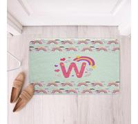 Loussiesd Simpatico tappeto da bagno arcobaleno verde in microfibra 50 x 81 cm personalizzato iniziale W zerbini antiscivolo cuore accessori da bagno Love tappetini da bagno Kawaii morbido zerbino