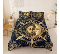 Loussiesd Sole e Luna Copripiumino Super King Size Ragazzi Ragazze Nero e Oro Mandala Boho Stile Esotico Set di Biancheria da Letto Traspirante Sky Potrebbe Stelle Stampa Copriletto 3 Pezzi Decor