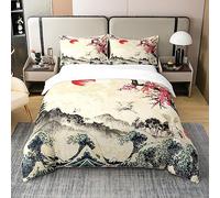 Loussiesd Stile Giapponese 100% Cotone Biancheria Da Letto Set 135 x 200 cm Sakura Fiore Set Copripiumino Tradizionale Retro Tema Botanical Blossom Branches Copripiumino Bianco Rosa