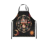 Loussiesd Sun Moon Grembiule per donne uomini Boho esotico carino gatto grembiule impermeabile 78 x 66 cm grembiule bohémien bavaglino grembiule regolabile galassia cucina cucina chef grembiule