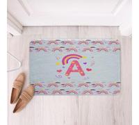 Loussiesd Tappeti da bagno arcobaleno blu carino personalizzato iniziale A pavimento zerbini in microfibra cuore accessori bagno amore tappetini da bagno antiscivolo 50 x 81 cm Kawaii morbido