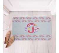 Loussiesd Tappeti da bagno arcobaleno blu carino personalizzato iniziale J zerbino in microfibra cuore accessori bagno amore tappetini da bagno antiscivolo 40,6 x 61 cm Kawaii morbido