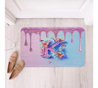 Loussiesd Tappeti da bagno arcobaleno glitterati in microfibra 40,6 x 61 cm personalizzati iniziale K tappetini da bagno antiscivolo floreale fiore accessori da bagno alfabeto tappetini colorati