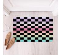 Loussiesd Tappeti da bagno multicolore a scacchi retrò geometrici tappetini da bagno vintage sfumato rosa verde accessori da bagno moderno Groovy tappetini estetici 40,6 x 61 cm in morbida microfibra