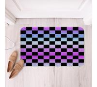 Loussiesd Tappeti da bagno retrò multicolore a scacchi in microfibra 50 x 81 cm tappetini da bagno geometrici vintage antiscivolo sfumato viola accessori da bagno moderno Groovy tappetino estetico
