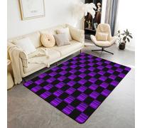 Loussiesd Tappeto a scacchi, 100 x 150 cm, in poliestere, astratto, ombre, per soggiorno, camera da letto, moderno, geometrico, viola, nero, decorativo, carino neutro estetico, plaid per interni