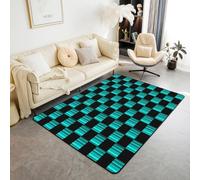 Loussiesd Tappeto a scacchi 150 x 200 cm, in poliestere, astratto, ombre, per soggiorno, camera da letto, moderno, geometrico, verde acqua, blu, nero, decorativo, carino neutro estetico, plaid per