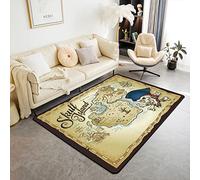Loussiesd Tappeto a tema nautico per zona giorno e camera da letto, tappeto marino pirata per le vacanze estive, mappa gialla decorativa, 100 * 150 cm