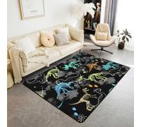Loussiesd Tappeto con dinosauri, 100 x 150 cm, per camera da letto, stampa digitale 3D, tappeto morbido, antiscivolo, decorazione per interni, motivo animali selvatici, verde, blu, nero, per casa