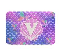 Loussiesd Tappeto da bagno in microfibra a forma di sirena, 40 x 61 cm, con lettera iniziale V, antiscivolo, decorazione principessa, accessori da bagno, zerbino morbido