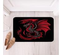Loussiesd Tappeto da bagno in microfibra con drago, 50 x 81 cm, zerbini antiscivolo con drago della giungla, accessori da bagno rosso e nero, tappetino da bagno morbido