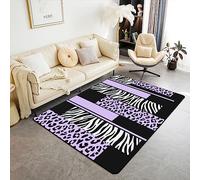 Loussiesd Tappeto da salotto leopardato zebrato 100 x 150 cm con motivo ghepardo per stampa animalier, colore viola, bianco, nero, tappetino antiscivolo per safari