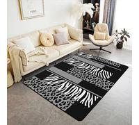 Loussiesd Tappeto da soggiorno leopardato zebrato 100 x 150 cm, motivo ghepardo grigio, bianco, nero, per stampa animalier, tappetino antiscivolo per safari geometria