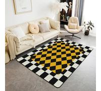 Loussiesd Tappeto geometrico a scacchi 100 x 150 cm in poliestere beige giallo plaid tappeti per soggiorno per camera da letto a scacchiera moderna decorazione estetica tappeto carino retrò neutro